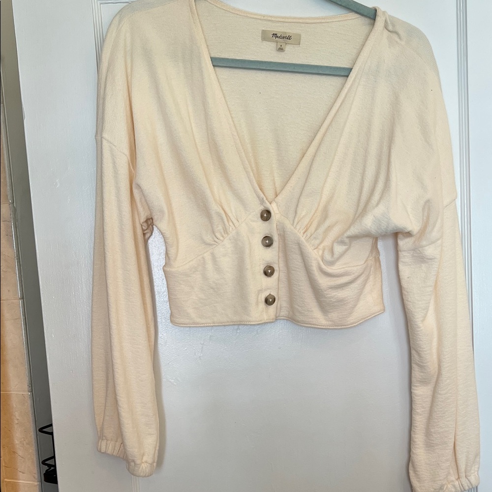Madewell Cream V-Neck Buttoned top
